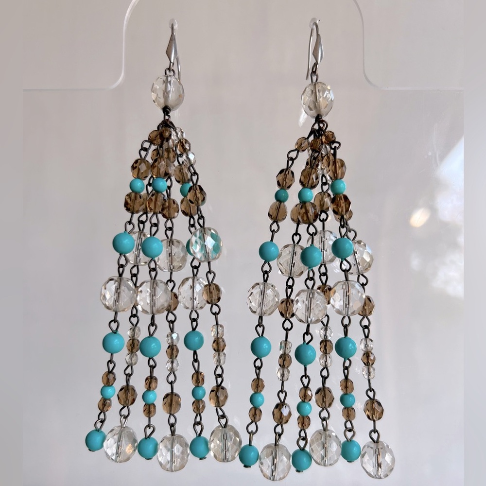 Vintage 60s/70s Venetian Glass & Turquoise Chandelier Earrings